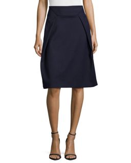 Tibi Nanook Pleated A Line Skirt, Navy