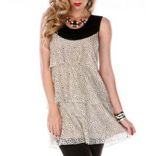Womens Black and Cream Layered Lace Tank Top  ™ Shopping