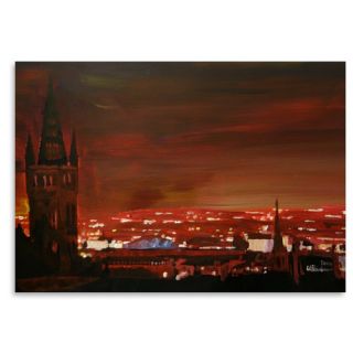 Glasgow Scotland in Red at Night by M Bleichner Painting Print on