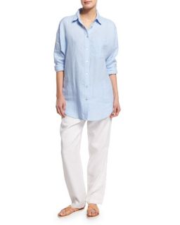 Brunello Cucinelli Solid Long Sleeve Linen Shirt, White