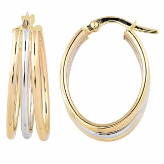 Fremada 10k Two tone Gold High Polish Overlapping Triple Hoop Earrings