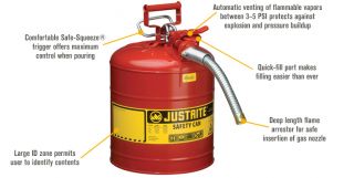 Justrite AccuFlow Type II Safety Fuel Can — 5 Gallons, Red, Model# 7250130  Fuel Cans
