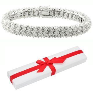 Finesque Overlay 1ct TDW Diamond Bracelet with Red Bow Gift Box