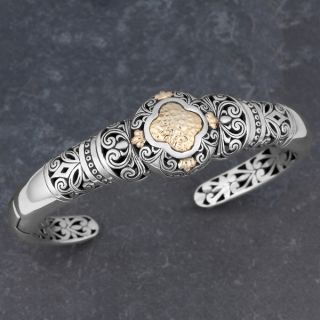 18k Yellow Gold and Sterling Silver Tropical Garden Cuff Bracelet