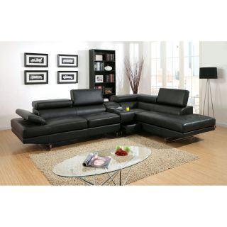 Furniture of America Roselyn 2 Piece Sectional Sofa with Optional Console   Black   Sectional Sofas