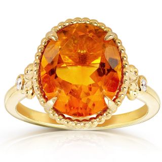 Annello 14k Goldplated Silver Oval Orange Citrine Diamond Accent Ring