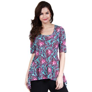 24/7 Comfort Apparel Womens Pink and Mint Paisley High Low Tunic