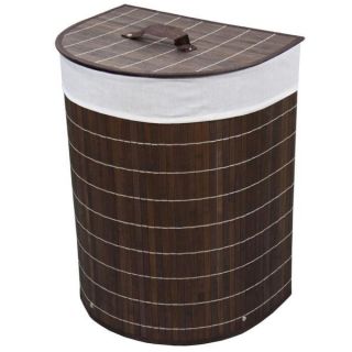 Checkered Round Folding Bamboo Laundry Basket with Handle