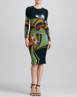 Etro Ruch Waist Printed Long Sleeve Dress
