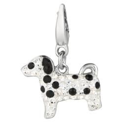 Sterling Silver Black and Clear Crystal Dalmatian Charm  