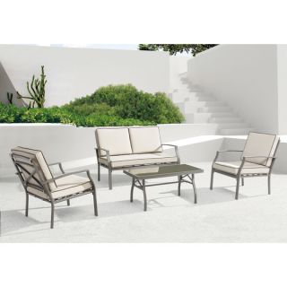 Safavieh Outdoor Living Cushioned Brown Glass Top 4 piece Patio Set
