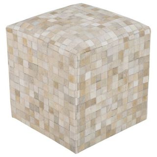 Surya Square Cube Leather Pouf   Ottomans