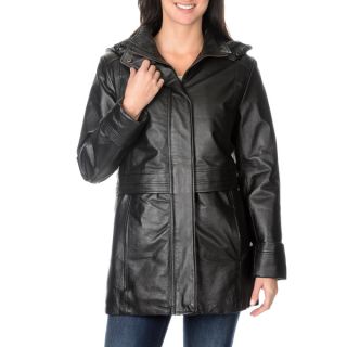 Excelled Womens Black Leather Hooded Anorak Jacket   13929081