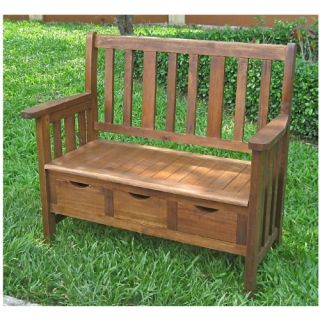 International Caravan Acacia 39 in. Outdoor Patio Bench with Drawers   Outdoor Benches