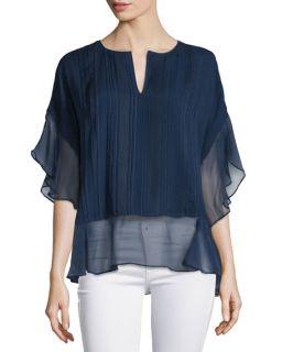 Diane von Furstenberg Holody Silk Plisse Blouse, Deep Indigo