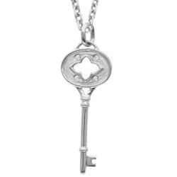 14k White Gold Diamond Accent Open Clover Oval Key Necklace