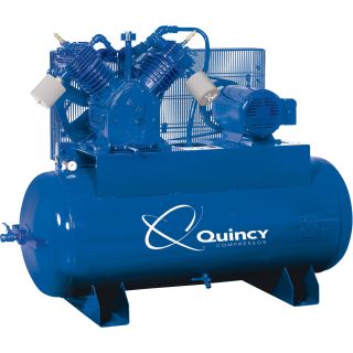 Quincy QT-15 Splash Lubricated Air Compressor with MAX Package — 15 HP, 460 Volt, 3 Phase, 120 Gallon Horizontal, Model# 2153DS12HCA46  100 Gallon   Above Horizontal Air Compressors