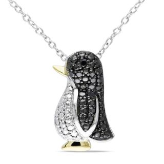 Haylee Jewels Sterling Silver Black Diamond Penguin Necklace