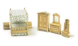 Town Square Miniatures Oak Canopy Bedroom Set   Collector Dollhouse Accessories