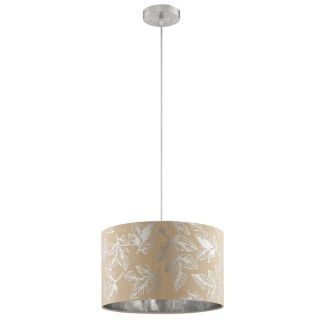 Silver Foil Leaves 1 light with Fabric Shade Pendant   16563121