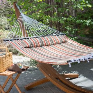 Island Bay Sienna Stripe Quilted Hammock with Wood Arc Stand   Hammock and Stand Sets