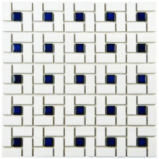 SomerTile 12.5x12.5 in Spiral 1x2 in White/Cobalt Porcelain Mosaic