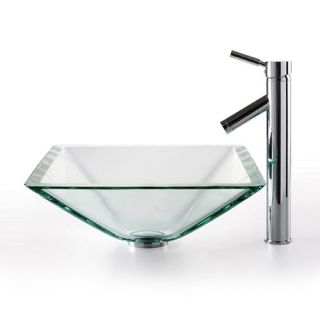 Kraus C GVS 901 19mm 1002 Clear Aquamarine Glass Vessel Sink and Sheven Faucet   Bathroom Sinks