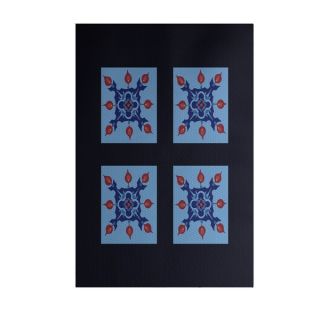 Four Square Geometric Print Blue/ Grey/ Teal 2 feet x 3 feet Outdoor