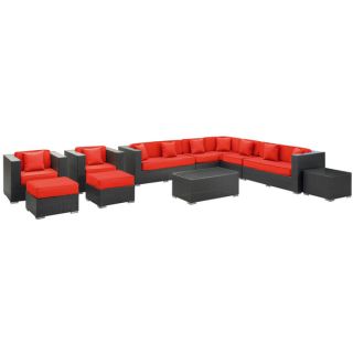 Cohesion Espresso with Red Cushions Rattan 11 piece Outdoor Set