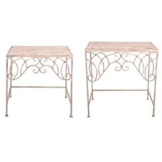 Aged Metal 2 Piece End Table Set
