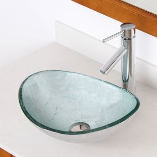 Elite Modern Tempered Glass Bathroom Vessel Sink with Silver Wrinkles