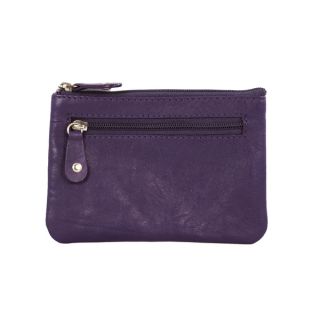 Solid Purple Leather Multipurpose Zipper top Keychain Wallet