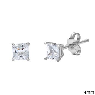 La Preciosa Sterling Silver White CZ Princess cut Stud Earrings