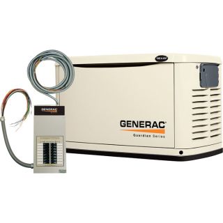 Generac Guardian Air-Cooled Standby Generator — 16kW (LP)/16kW (NG), 100 Amp Prewired Transfer Switch, Model# 6461  Residential Standby Generators