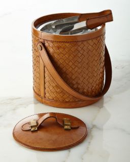 Leather Ice Bucket with Tongs