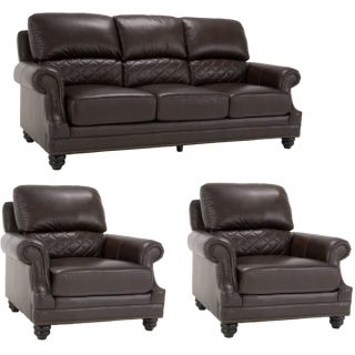 James Brown Italian Leather Sofa and Two Leather Chairs