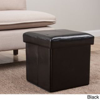 Danya B. Folding Storage Ottoman with Buttons  Black Faux Leather