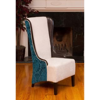Bacall High Back Ivory and Teal Fabric Chair  ™ Shopping