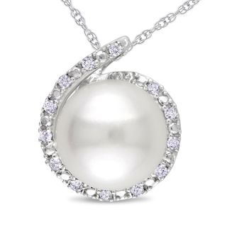 Miadora 10k White Gold Cultured Freshwater Pearl and Diamond Necklace