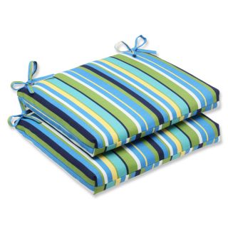 Pillow Perfect Outdoor Topanga Stripe Lagoon Squared Corners Seat