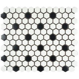 Retro 0.875 x 0.875 Porcelain Mosaic Tile in Matte White with Black