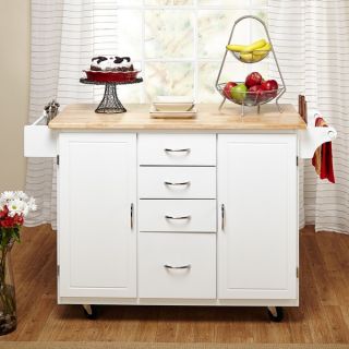 Simple Living White/ Natural Country Cottage Kitchen Cart   15921256