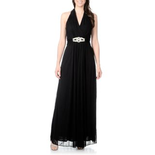 Cachet Womens Black Rhinestone Belt Halter Gown   Shopping
