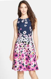 Adrianna Papell Floral Print Scuba Fit & Flare Dress