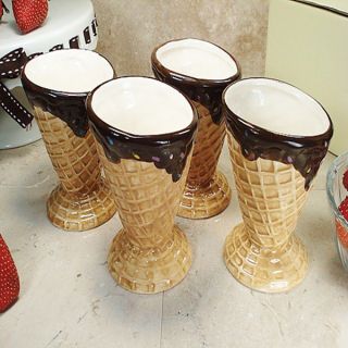 Lusso Designs Four Piece Waffle Cone Design Ceramic Mini Ice Cream