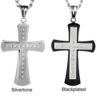 Stainless Steel Clear Cubic Zirconia Crucible Cross Necklace