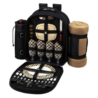 Picnic At Ascot London Backpack with Picnic Blanket for 4   Black   Picnic Baskets & Coolers