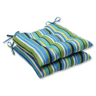 Pillow Perfect Outdoor Topanga Stripe Lagoon Wrought Iron Seat Cushion