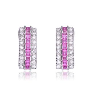 Collette Z Sterling Silver Pink and Clear Cubic Zirconia Stud Earrings