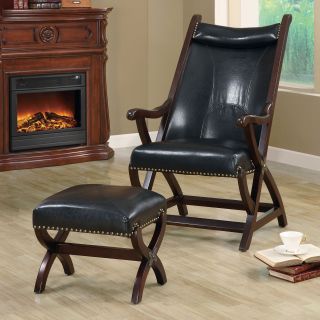 Monarch Specialties Leather Look Hunter Chair with Ottoman   Accent Chairs
